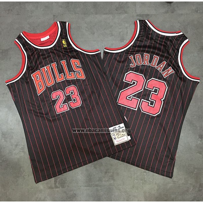 Camiseta Chicago Bulls Michael Jordan NO 23 Hardwood Classics Throwback 1997-98 Negro
